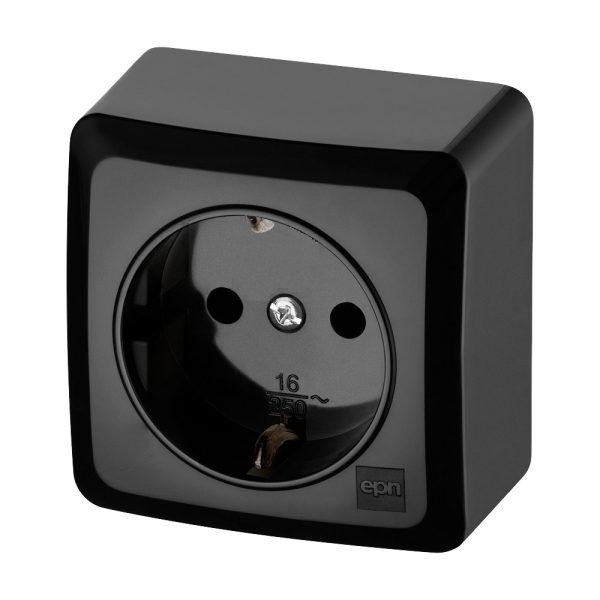 Розетка 1-на ELECTRO-PLAST BERG із заземленням чорний колір IP20  накладна