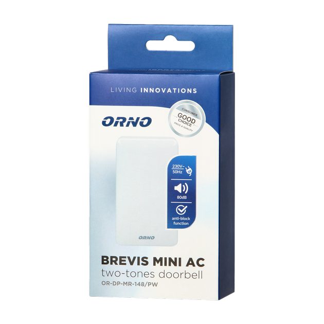 Дзвінок BREVIS MINI AC 2 тоновий сніжно-білий 220V OR-DP-MR-148⁄PW ORNO фото 4