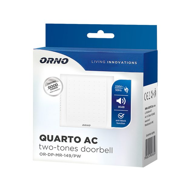 Дзвінок QUARTO AC 2 тоновий сніжно-білий 230V OR-DP-MR-149⁄PW ORNO фото 4