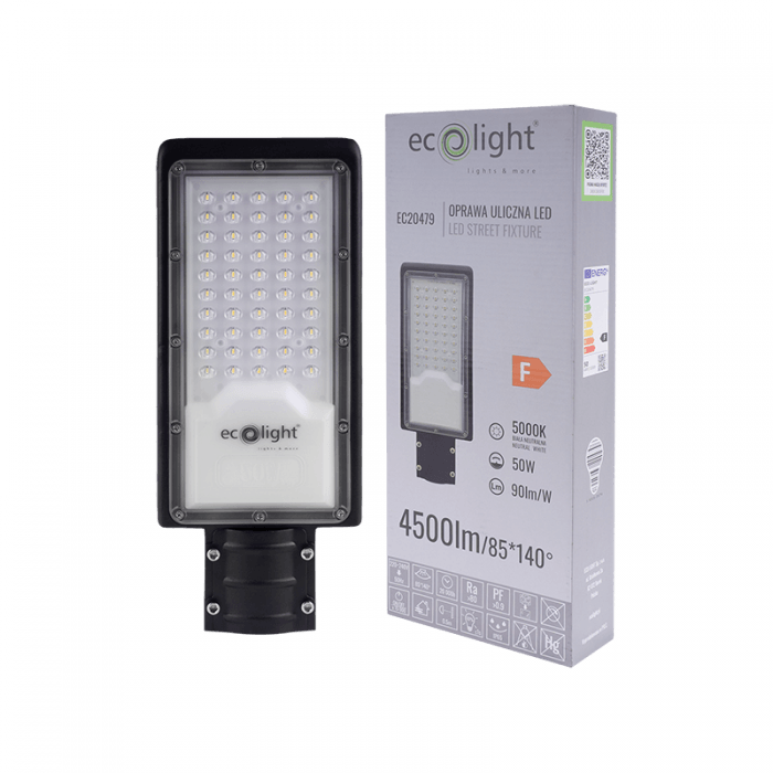 Ліхтар LED вуличний IP65 50W 4500lm 5000K ECOLIGHT фото 2