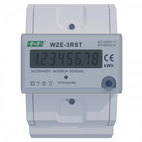 Трифазний лічильник електроенергії F&F WZE-3RST, 80A