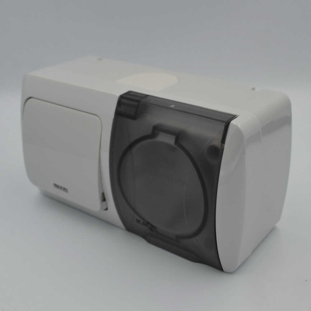 Вимикач EVA світло-сірий 1кл накладний з підсвіткою+розетка 1-на з кришкою IP54 фото 3