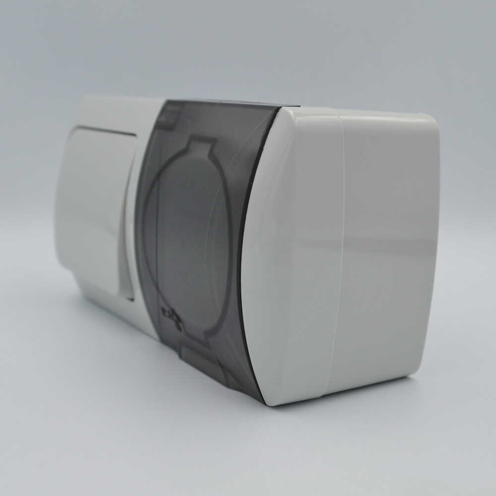 Вимикач EVA світло-сірий 1кл накладний+розетка 1-на з кришкою IP54 фото 2
