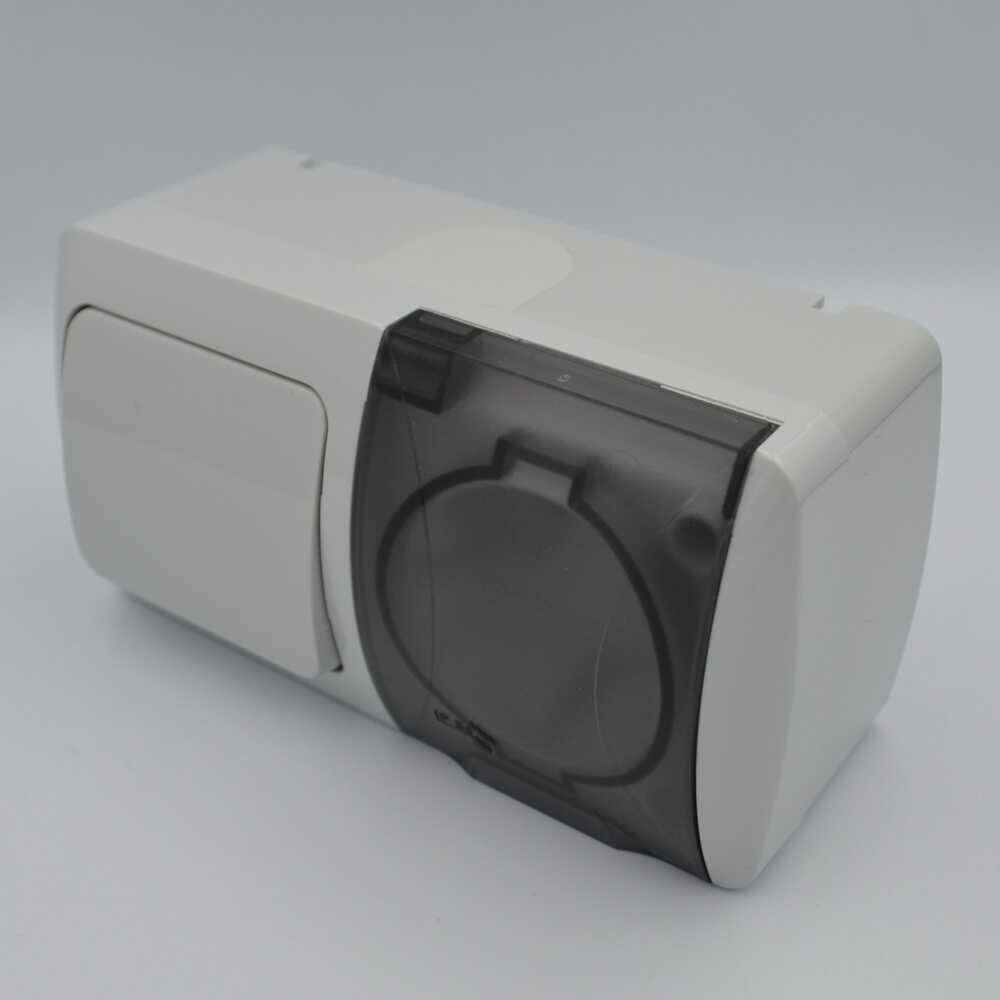 Вимикач EVA світло-сірий 1кл накладний+розетка 1-на з кришкою IP54 фото 3