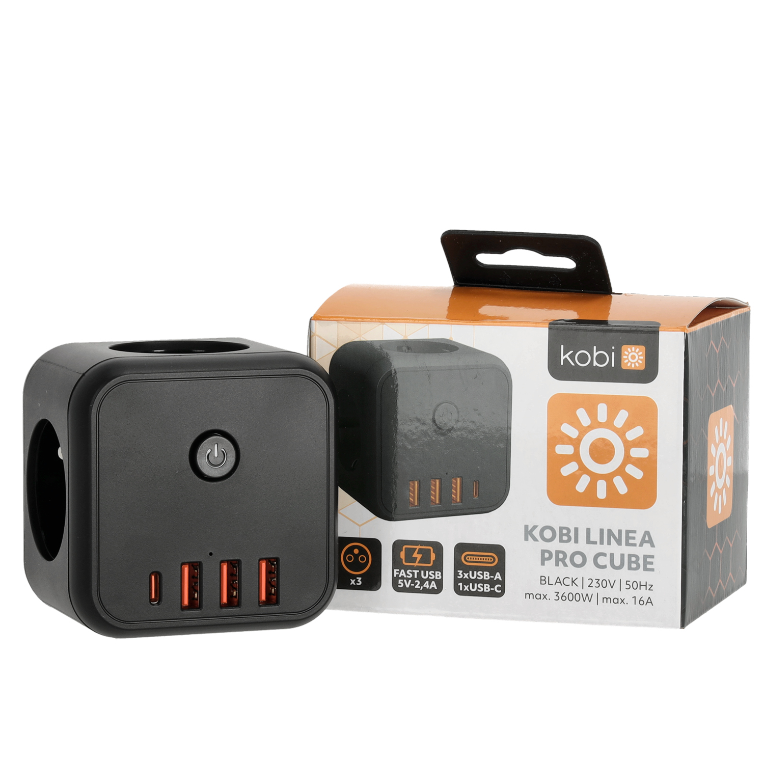 Подовжувач KOBI LINEA PRO CUBE чорний колір 230V 50Hz 3600W max 16A фото 4