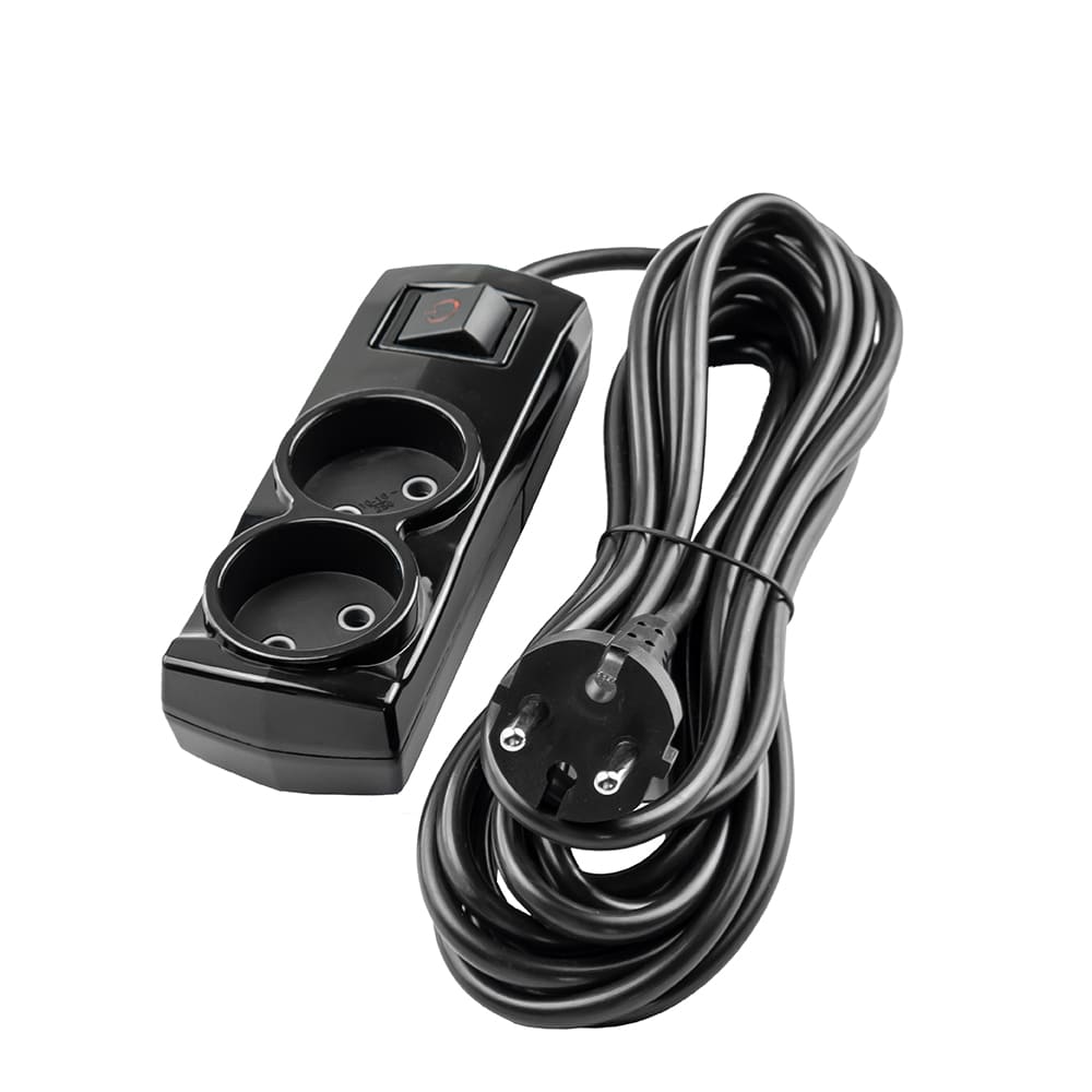 Подовжувач VIOLUX 2х1 2p 3м без заземлення + вимикач чорний фото 1 Подовжувач VIOLUX 2х1 2p 3м без заземлення + вимикач чорний фото 1