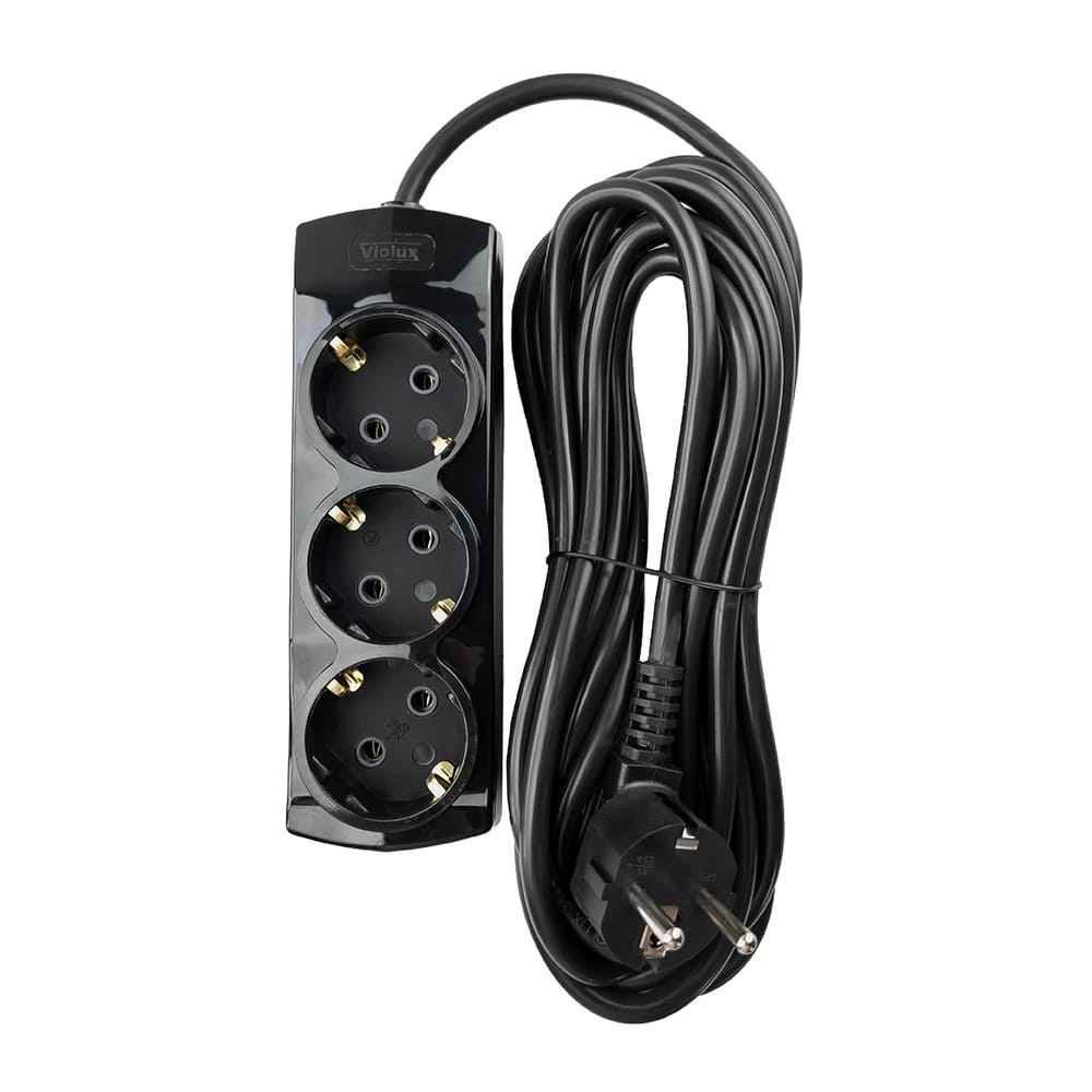Подовжувач VIOLUX 3х1 3p 5м з заземленням чорний фото 2