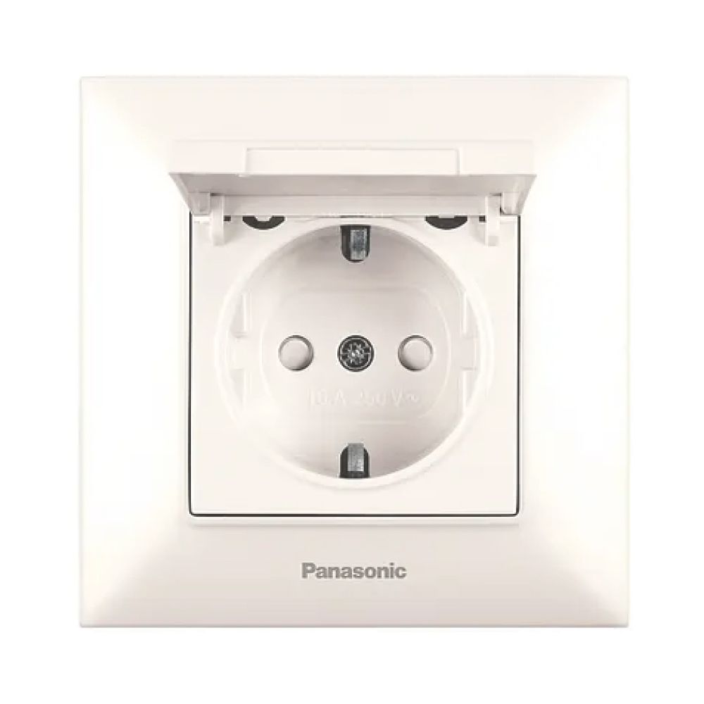 Розетка Panasonic Arkedia Slim кремова із заземленням зі захисними шторками з кришкою Розетка Panasonic Arkedia Slim кремова із заземленням зі захисними шторками з кришкою