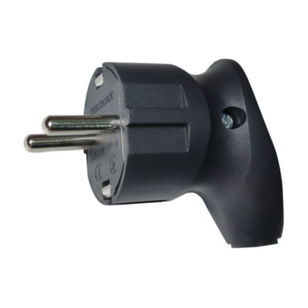 Вилка з заземленням кутова чорна NEOMAX