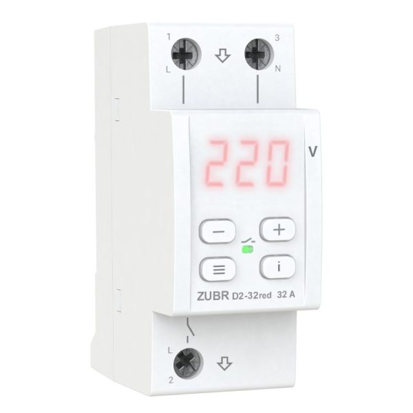 Реле напруги 1Ф 32A D2-32 Red термозахист  ZUBR