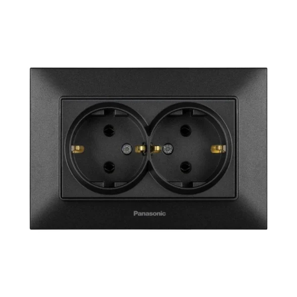 Розетка Panasonic Arkedia Slim подвійна чорна із заземленням