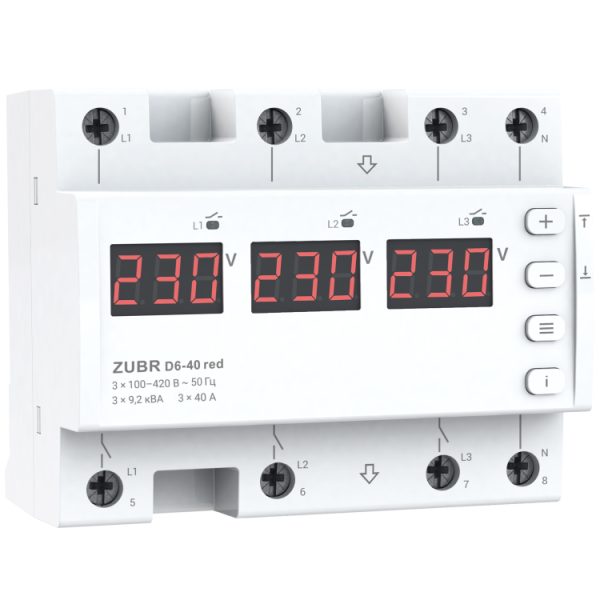 Реле напруги 3Ф 40A D6-40 Red термозахист ZUBR